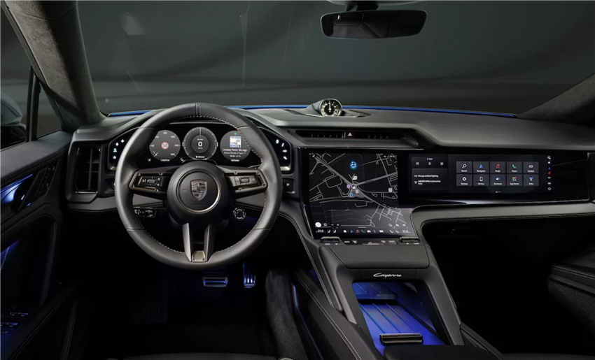 The electric porsche cayenne's cockpit: where luxury meets a screen the size of a small country